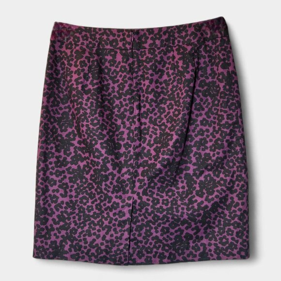 Banana Republic Animal Print Cotton Pencil Skirt 12 Purple Black Artsy Office - Picture 2 of 9